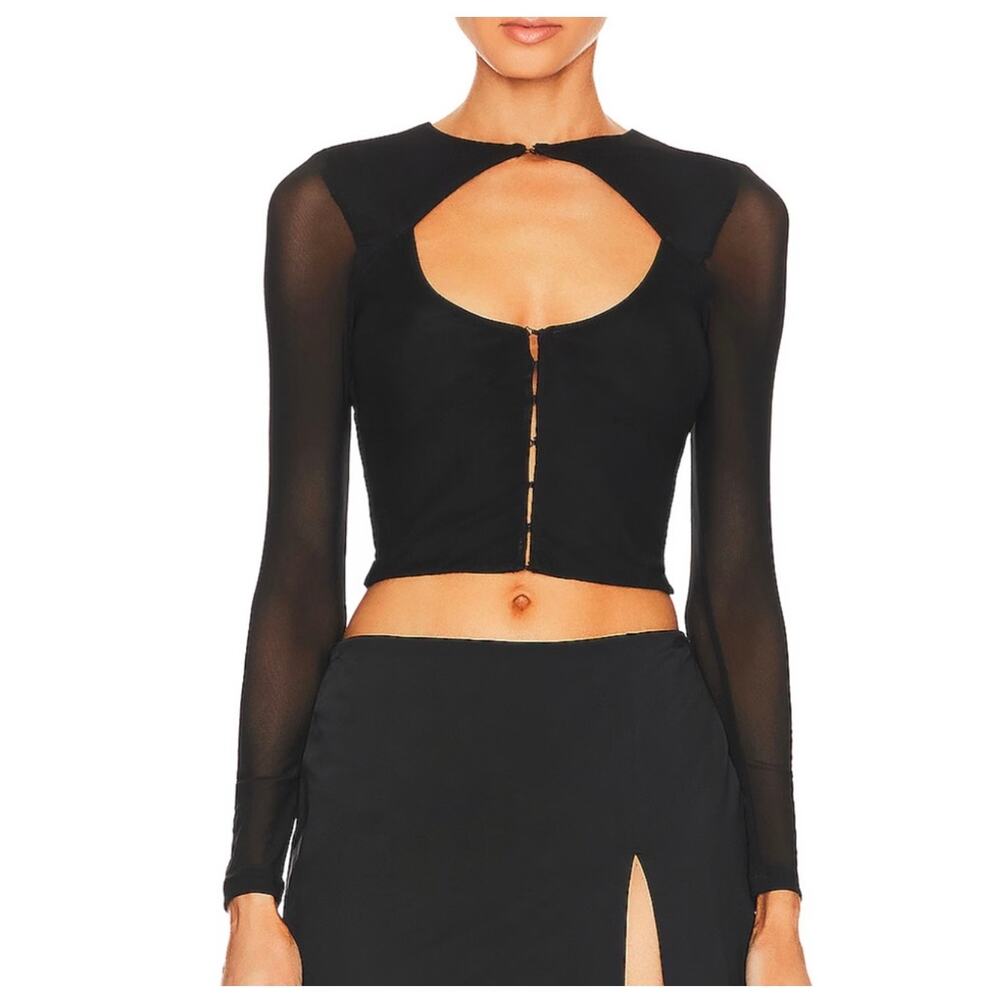 Superdown Revolve Katherine Black Mesh Sleeve Cutout Corset Gothic Club Top S